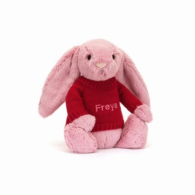 Jellycat Bashful Tulip Pink Bunny with Red Jumper USA | 05728NJHG